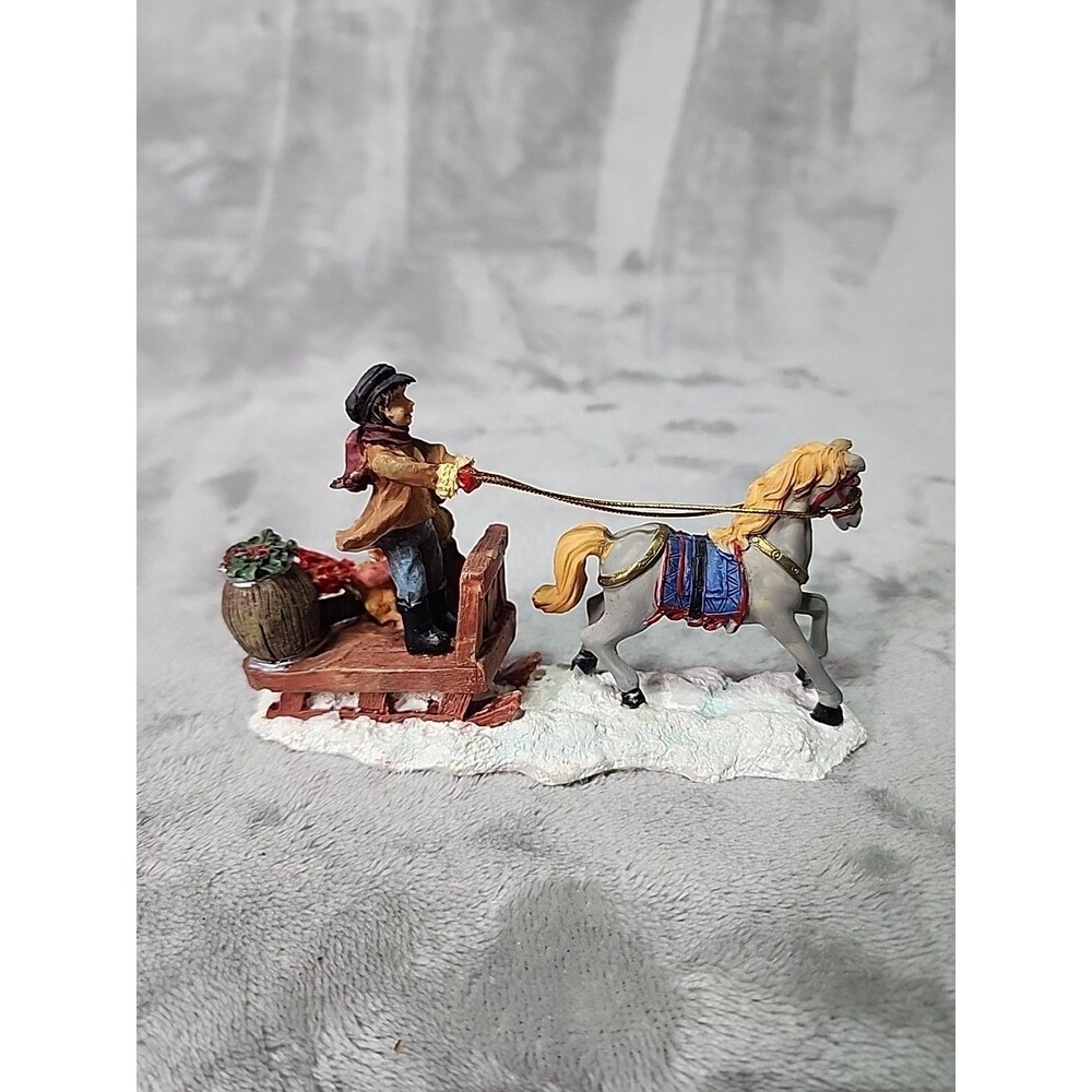 Rite Aid Christmas Village "Happy Camper" Horse And Sled 3.5" Tall 6" Wide